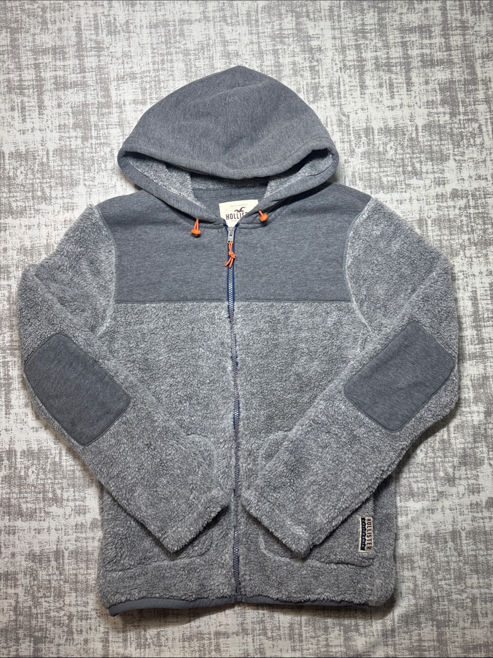 Hollister 2010 Era Men's Gray Sherpa Zip-Up Comfy Hoodie sz M 26X21 PTP Mens